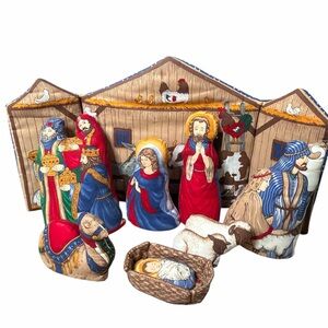 Vintage Handmade Stuffed Nativity Scene